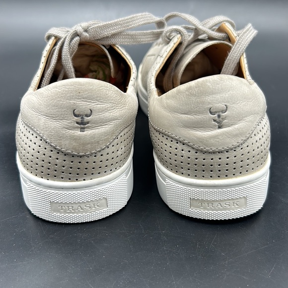 TRASK AARON GRAY PERFORATED LEATHER MENS SNEAKERS - Picture 3 of 9